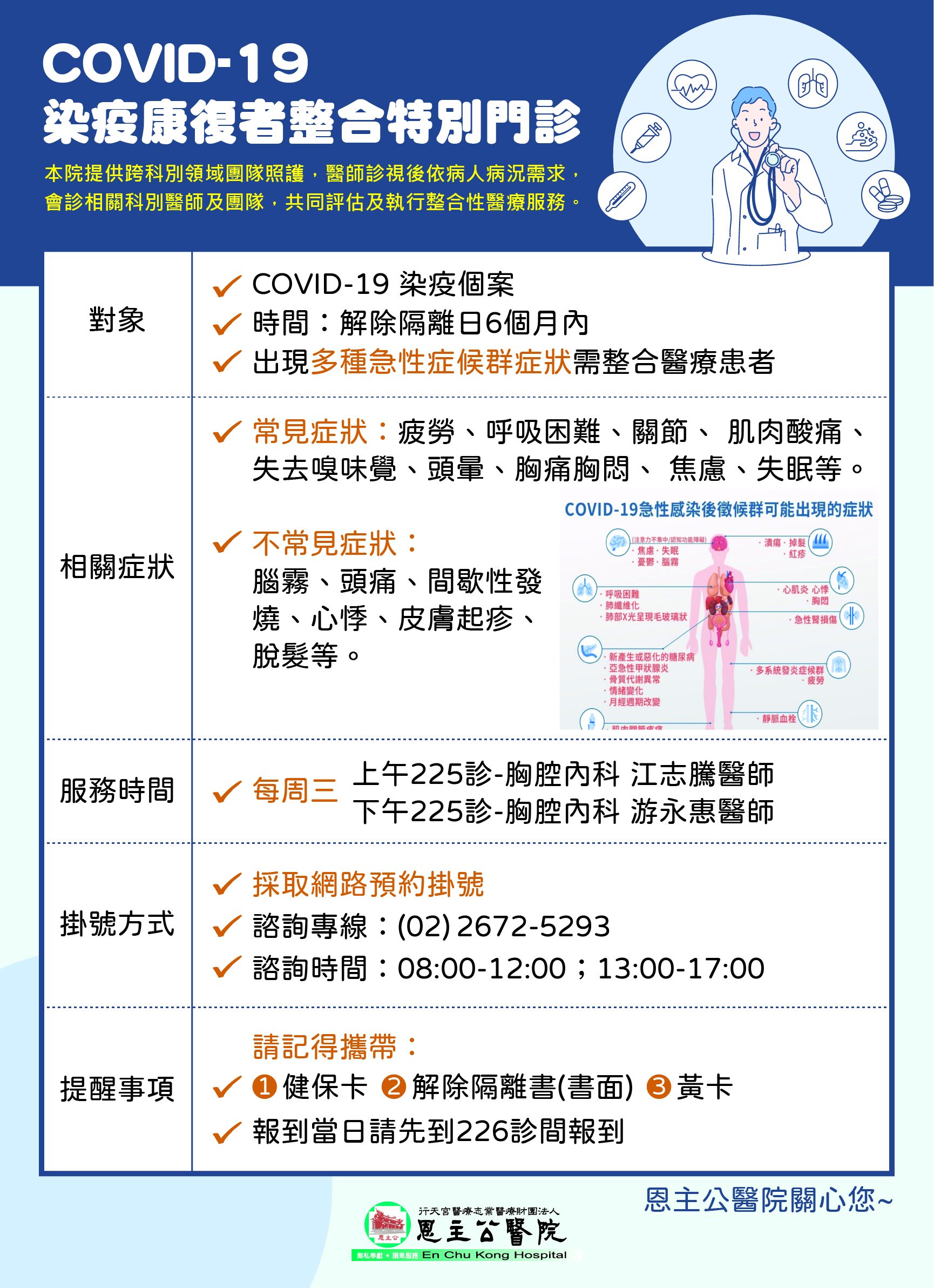 1110818covid-19染疫康復者特別門診宣導-加開下午診
