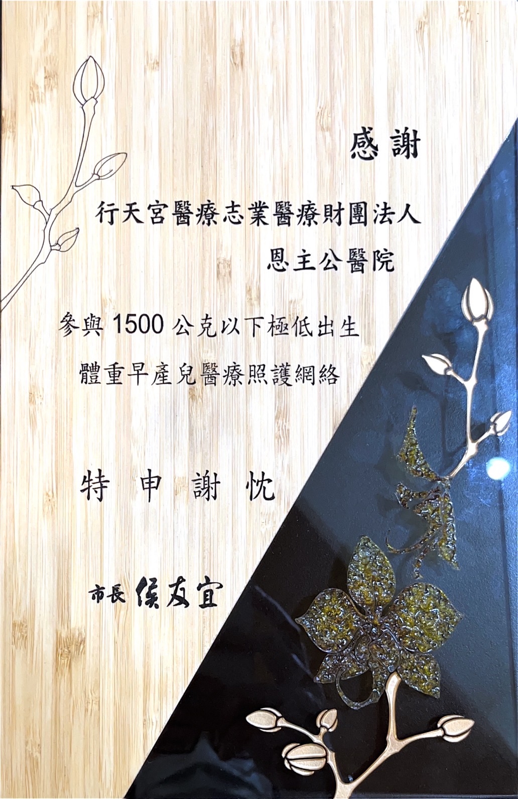 1120215 參與1500公克以下極低出生體重早產兒醫療照護網絡 感謝狀