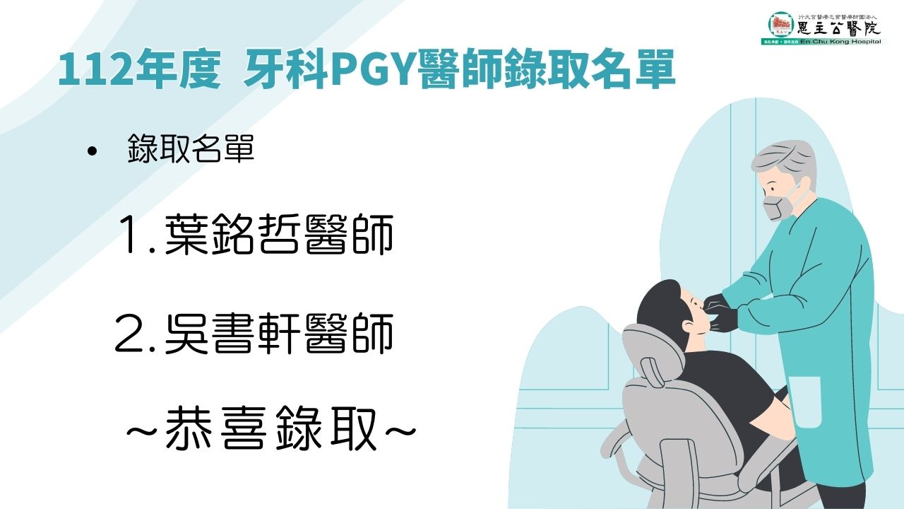 1120421 112年度牙科PGY醫師錄取名單